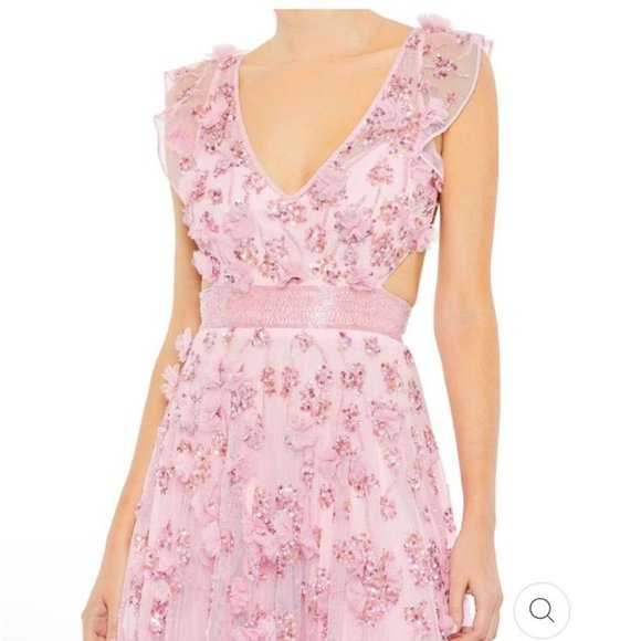 NWT MAC DUGGAL EMBROIDERED EMBELLISHED LACE UP LONG FLORAL LONG GOWN 14 93692 - Picture 3 of 5